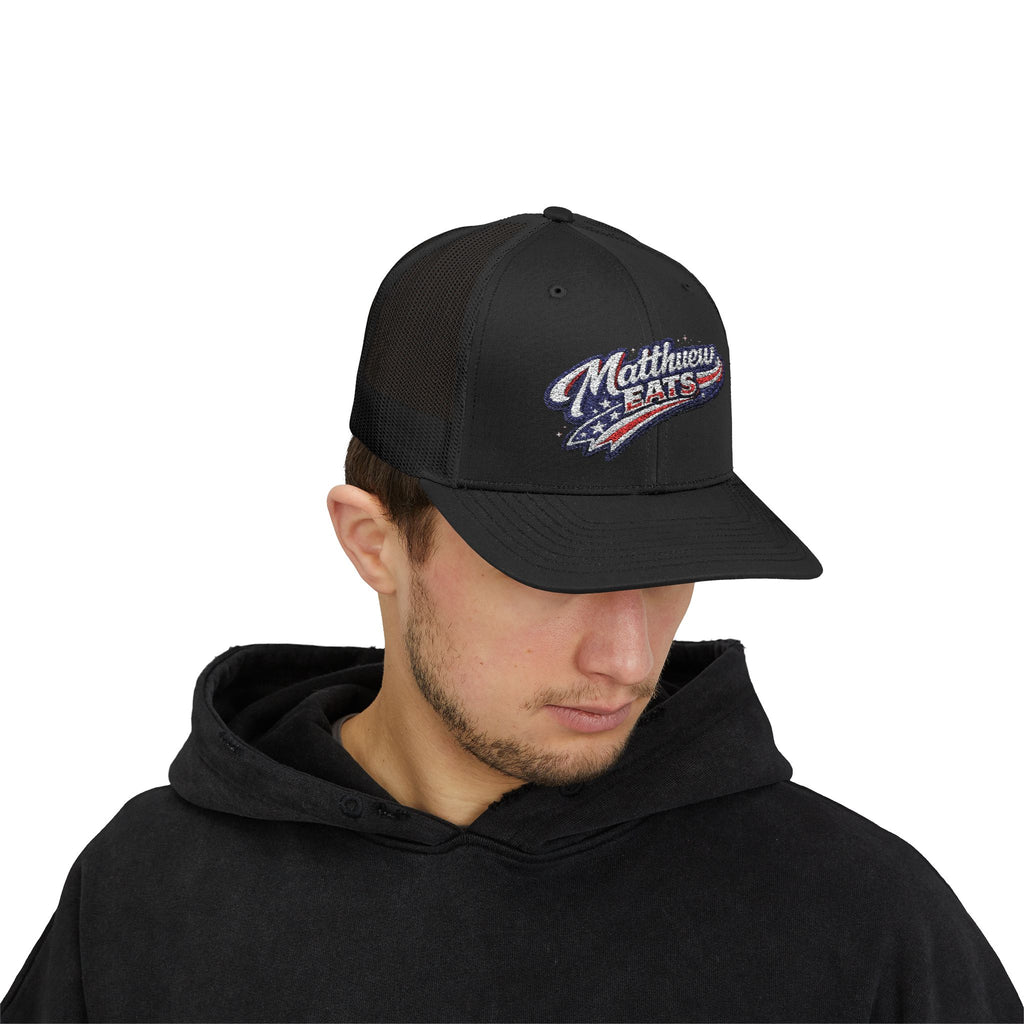 Patriotic 'Matthews Hats' Trucker Cap – Embroidered American Flag Snapback