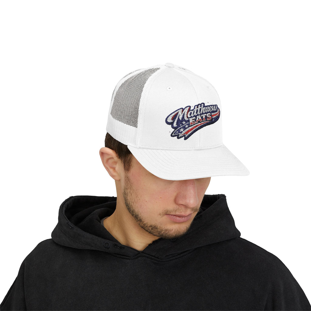 Patriotic 'Matthews Hats' Trucker Cap – Embroidered American Flag Snapback