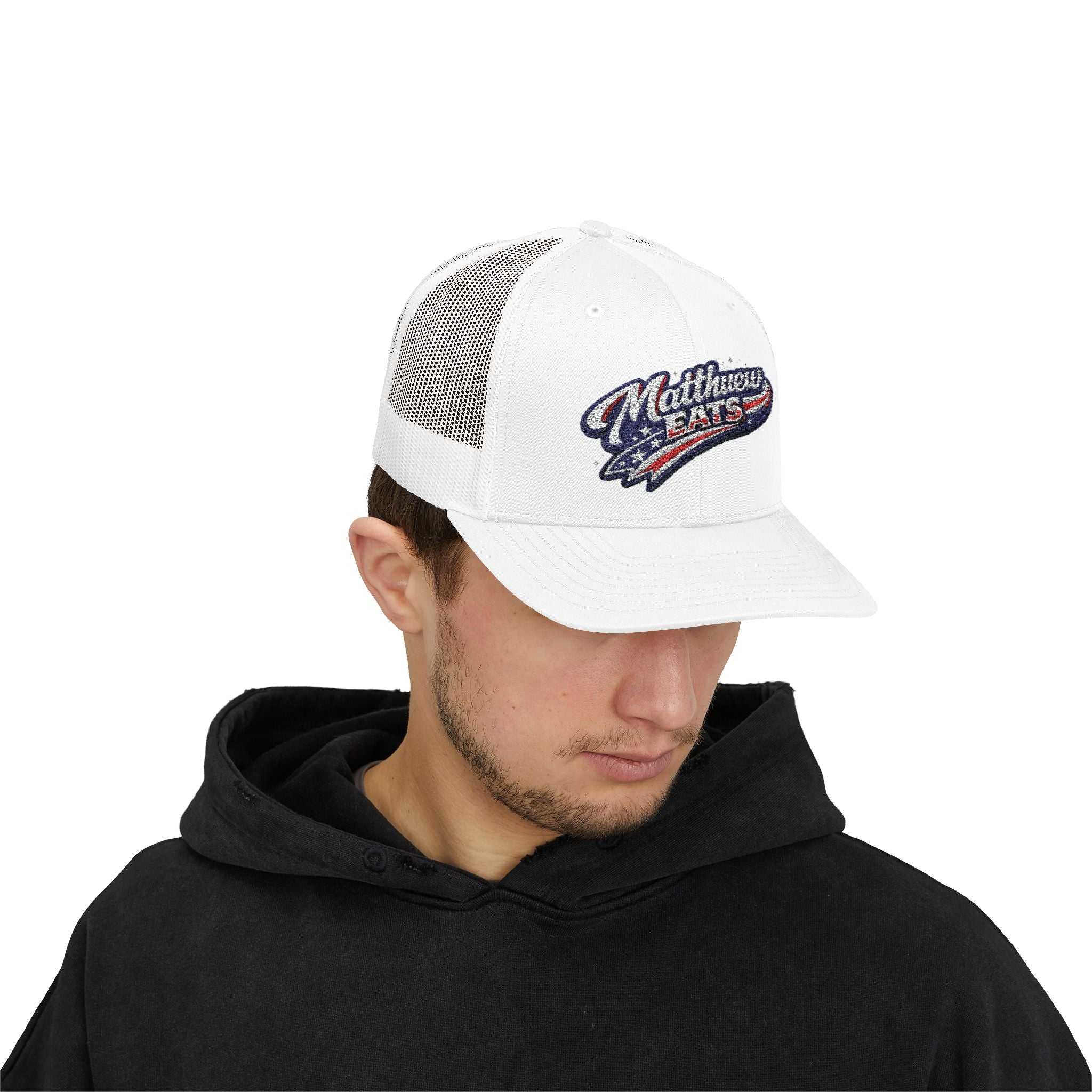 Patriotic 'Matthews Hats' Trucker Cap – Embroidered American Flag Snapback