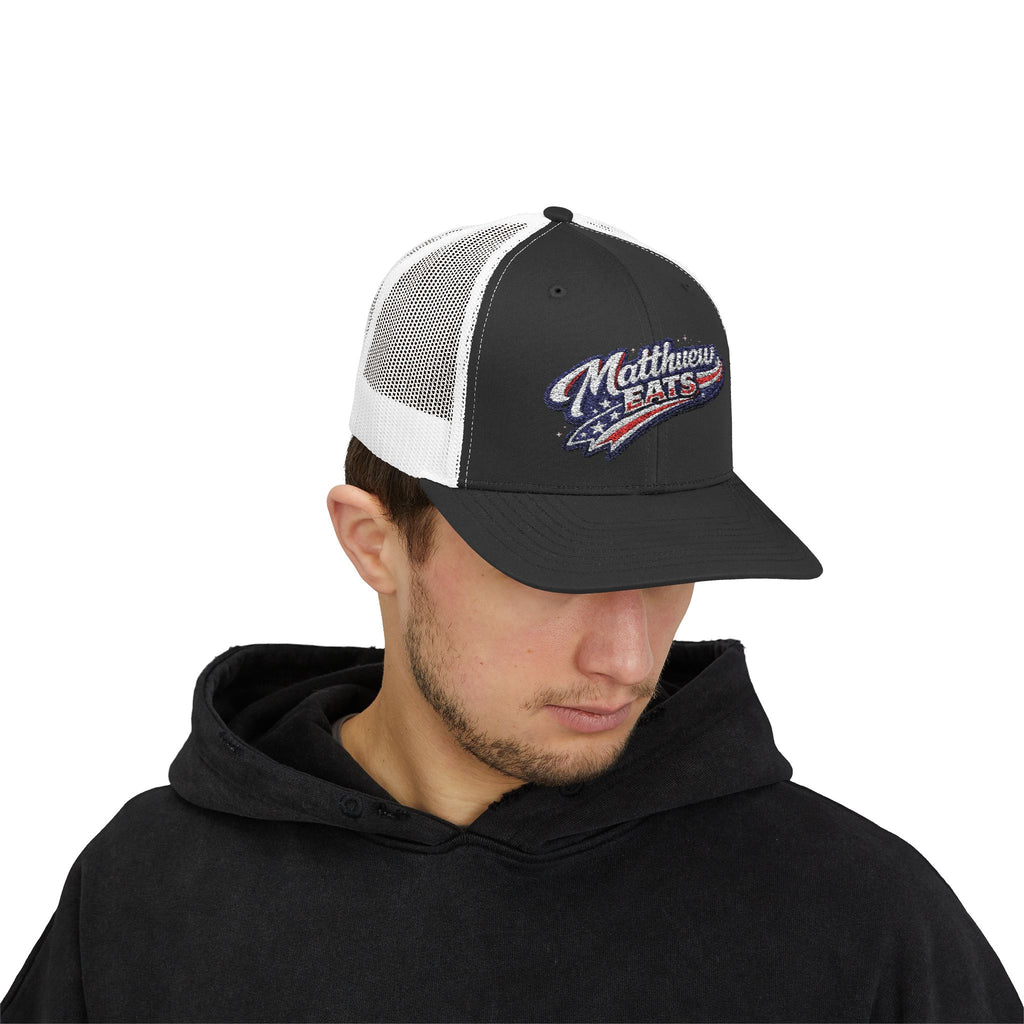 Patriotic 'Matthews Hats' Trucker Cap – Embroidered American Flag Snapback