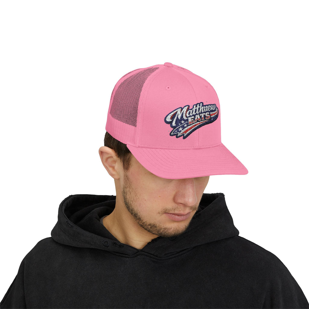 Patriotic 'Matthews Hats' Trucker Cap – Embroidered American Flag Snapback