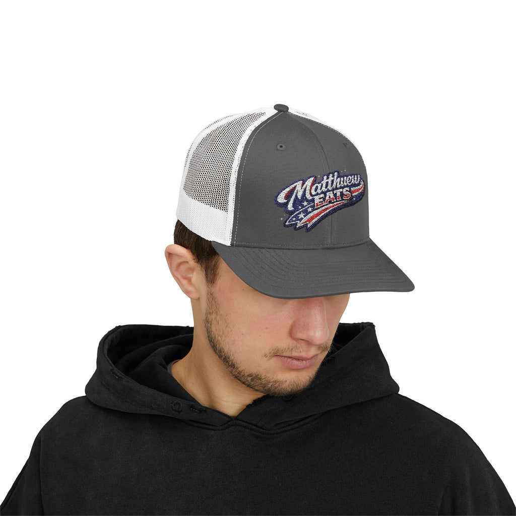 Patriotic 'Matthews Hats' Trucker Cap – Embroidered American Flag Snapback