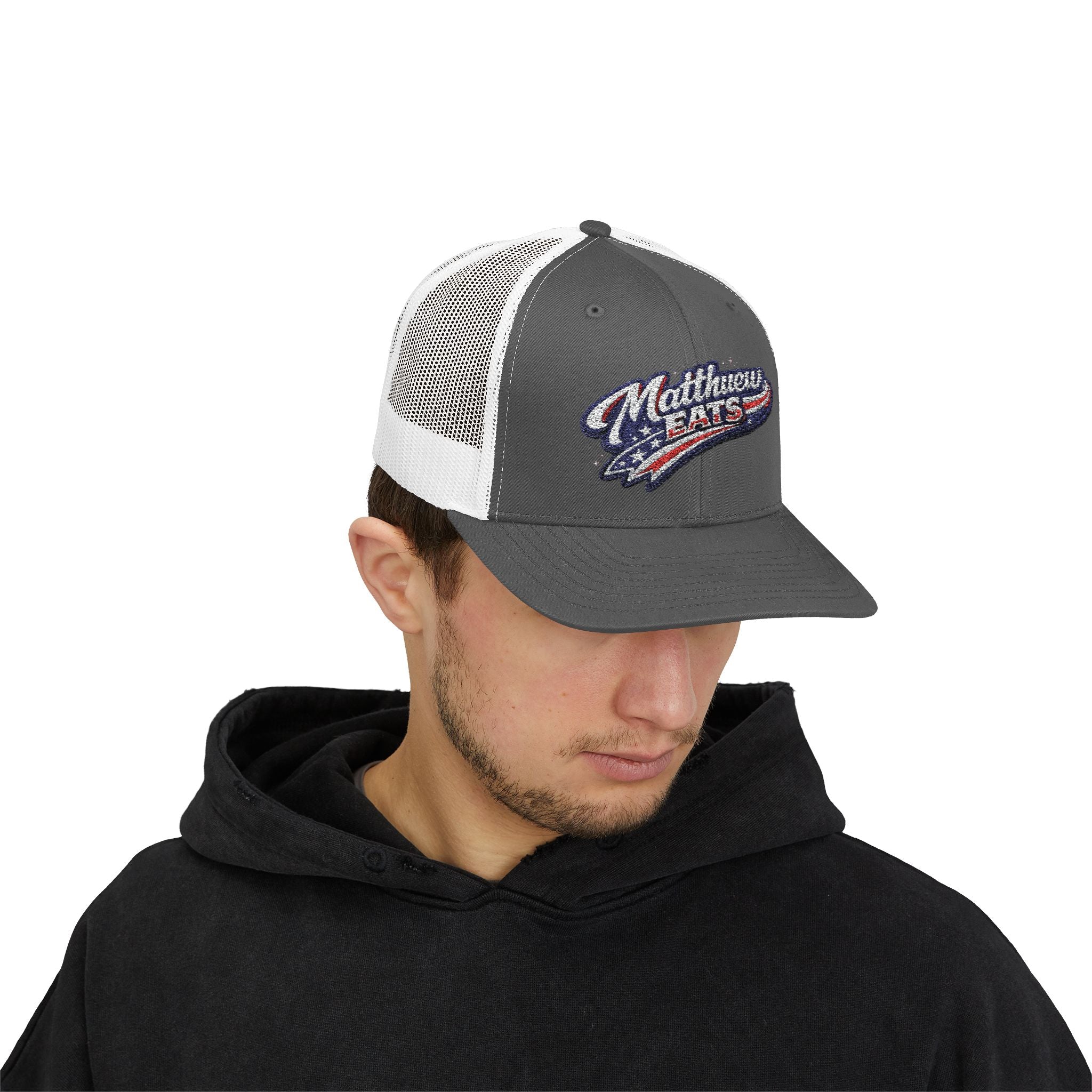 Patriotic 'Matthews Hats' Trucker Cap – Embroidered American Flag Snapback